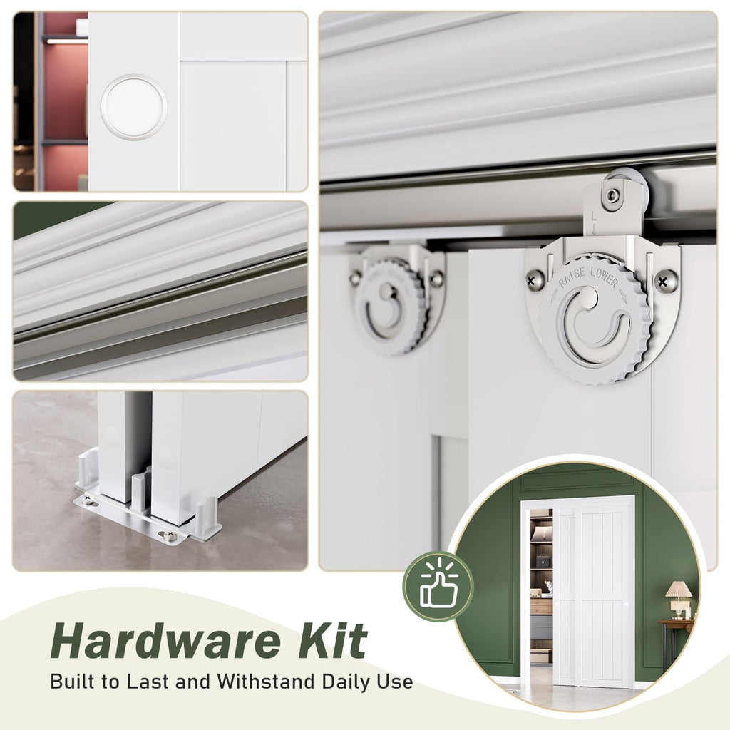FREDBECK Sliding Closet Doors 48x80(Double 25inch),Bypass Barn Door with Hardware,for Bedroom,White,H Frame,Assemble Required