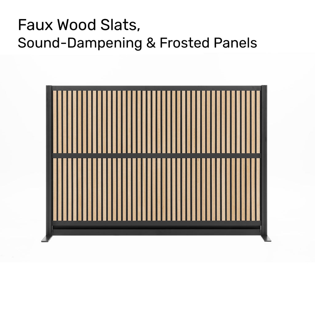 Grove Modular Wall | Room Divider with Faux Wood Slats, Sound Dampening Panels | Expandable Office Partition for Privacy & Stability (70" x 48")