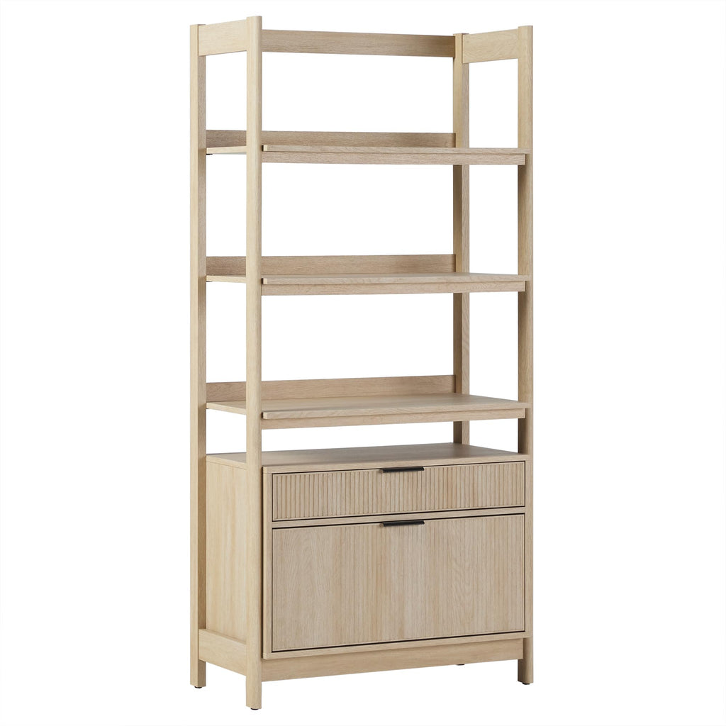 Walker Edison Transitional Open Reeded 4-Shelf Bookshelf with Drawers on Bottom, Versatile Bookcase with Bottom Storage for Home Office, Living Room, Bedroom, 33”W x 16.75”D x 70”H, Coastal Oak