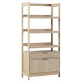 Walker Edison Transitional Open Reeded 4-Shelf Bookshelf with Drawers on Bottom, Versatile Bookcase with Bottom Storage for Home Office, Living Room, Bedroom, 33”W x 16.75”D x 70”H, Coastal Oak