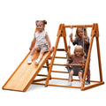 Avenlur 4-in-1 Juniper Outdoor Play Gym - Jungle Gym Playset with Baby Swing, Slide, Ladder, and Climbing Wall - Foldable Wooden Playset - Outdoor Jungle Gym for Kids Ages 18mo to 6yrs