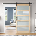 ROYMELO 42x84 inch Glass Sliding Barn Door Slab with 7ft Hardware Kit Included, 5-Panel Frosted Glass, Spruce Wood Support DIY Dyeing, Easy Assembly