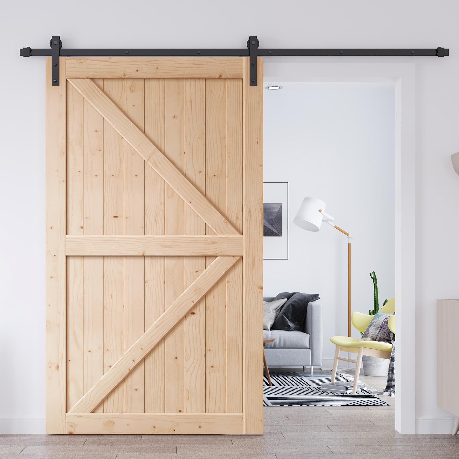 EaseLife 48in x 96in Sliding Barn Door with 8FT Barn Door Hardware Kit & Handle Included,DIY Assemblely,Easy Install,Apply to Interior Rooms & Storage Closet,K-Frame