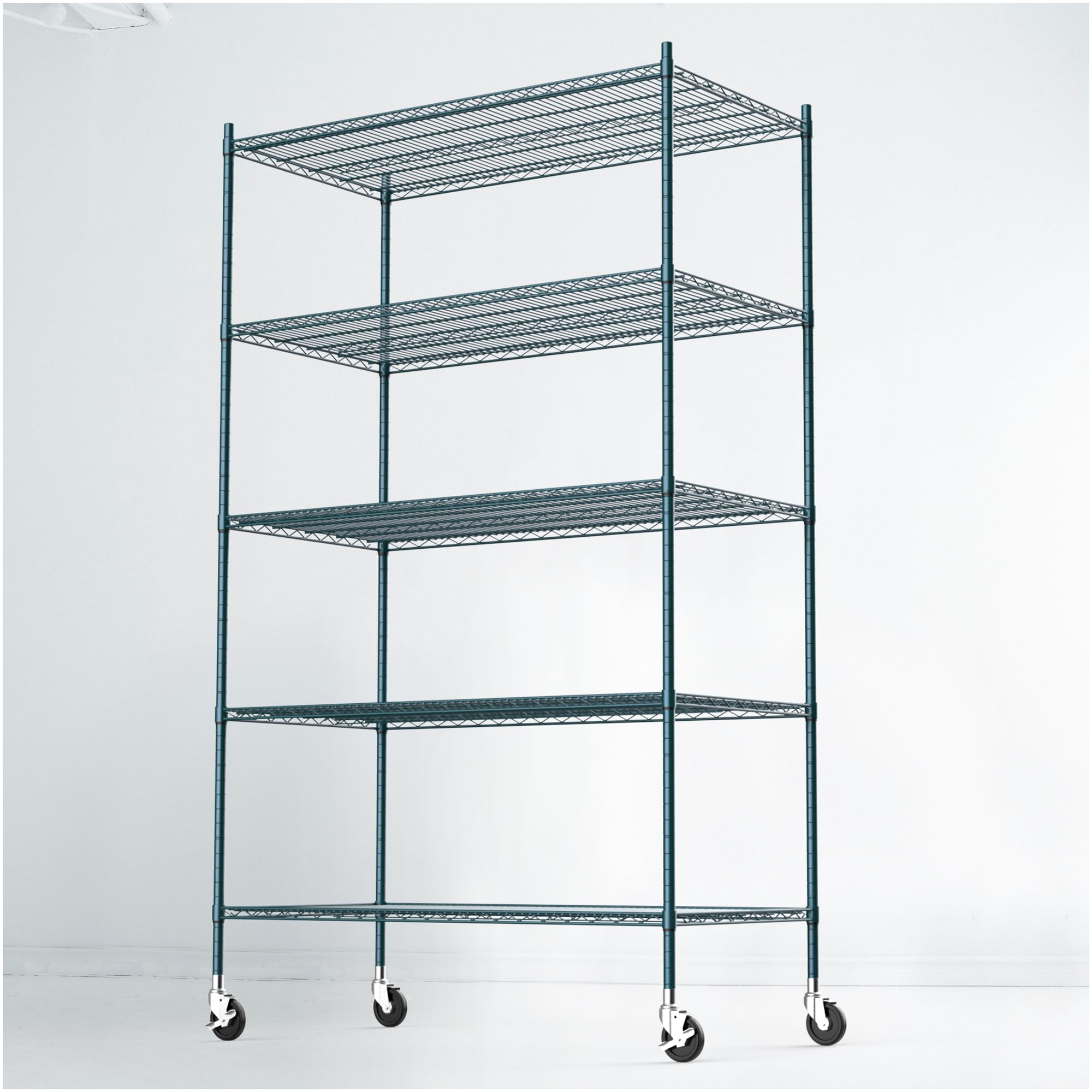 APLSS NSF 5-Tier Green-Epoxy Storage Shelves, 24"x60"x74", Moist&Dry Environments, Commercial Heavy Duty Steel Wire Shelving Unit with Wheels, Walk-in Cooler&Freezer Dishroom Kitchen