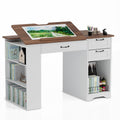 GatherHome Drafting Table with Storage Cabinet & Drawers, Adjustable Drawing Table with Open Shelves, Craft Art Desk for Artists, Painters, Drawing, Crafting, Reading, Writing, Working
