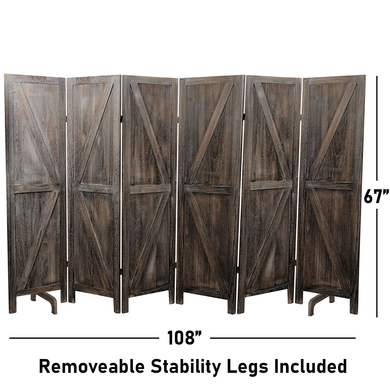 Premium Home 6-Panel Room Divider – Rustic Brown Barn Door, K Pattern Folding Privacy Screen, Partition Wall