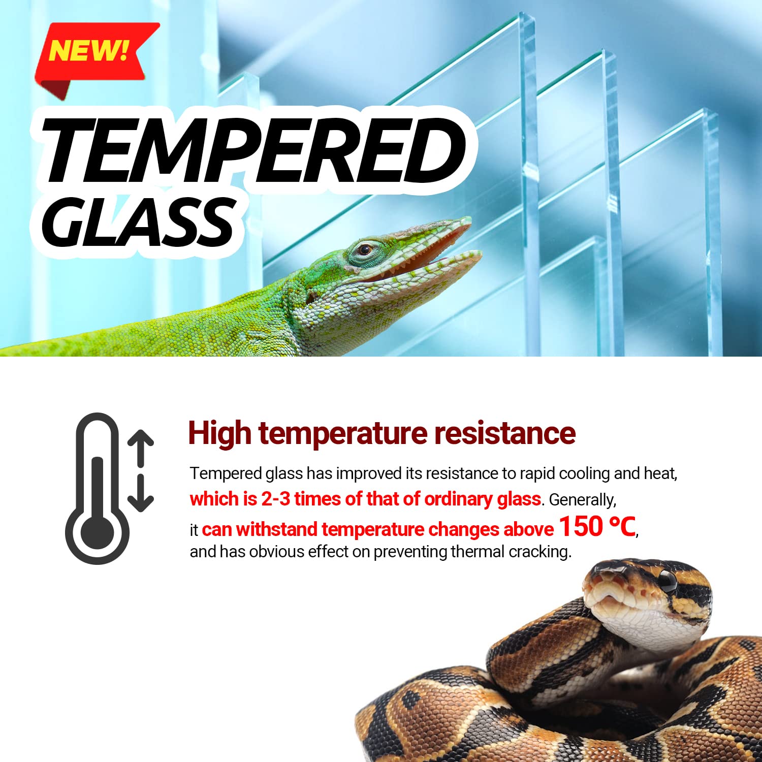 REPTI ZOO Reptile Tempered Glass Extra-Long Terrarium Habitats 48" x 18" x 18" Reptile Amphibians Large Enclosure for Snake/Bearded Dragon/Lizard ect.