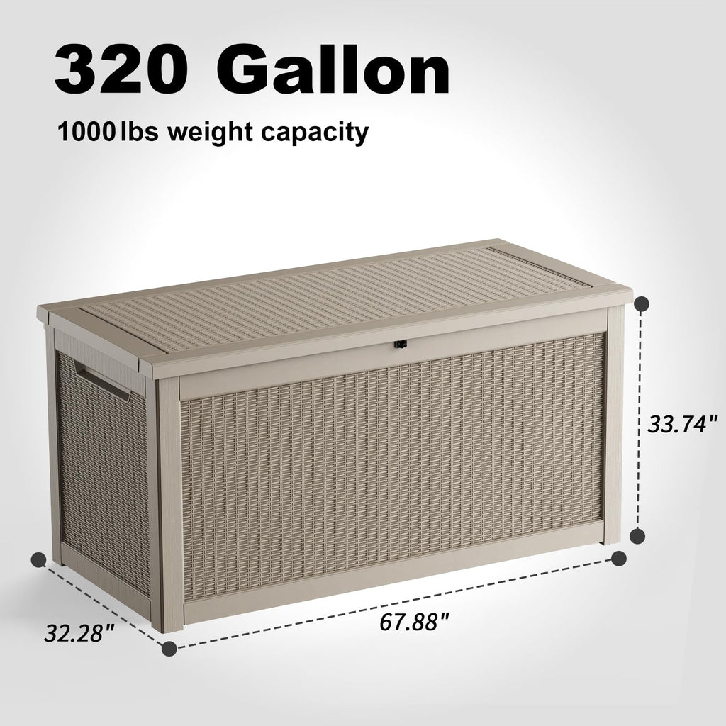 MAIUSCOLI Outdoor Waterproof Resin Storage Deck Box Lockable Outside Bench UV Resistant Bin Patio Porch Furniture Pool Float Garden Tool Cushion (Grey, 320 Gallon)