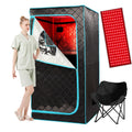 AURGOD Portable Infrared Sauna for 1 Person, Red Light Therapy Full Size Home Sauna Box with Premium Dry Heating, Remote Temperature Control, Heated Foot Pad & Reinforced Folding Chair
