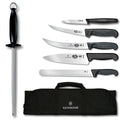 Victorinox Swiss Army 7-Piece Natural Competition BBQ Set with Black Fibrox Pro Handles and Knife Roll (46135US2)