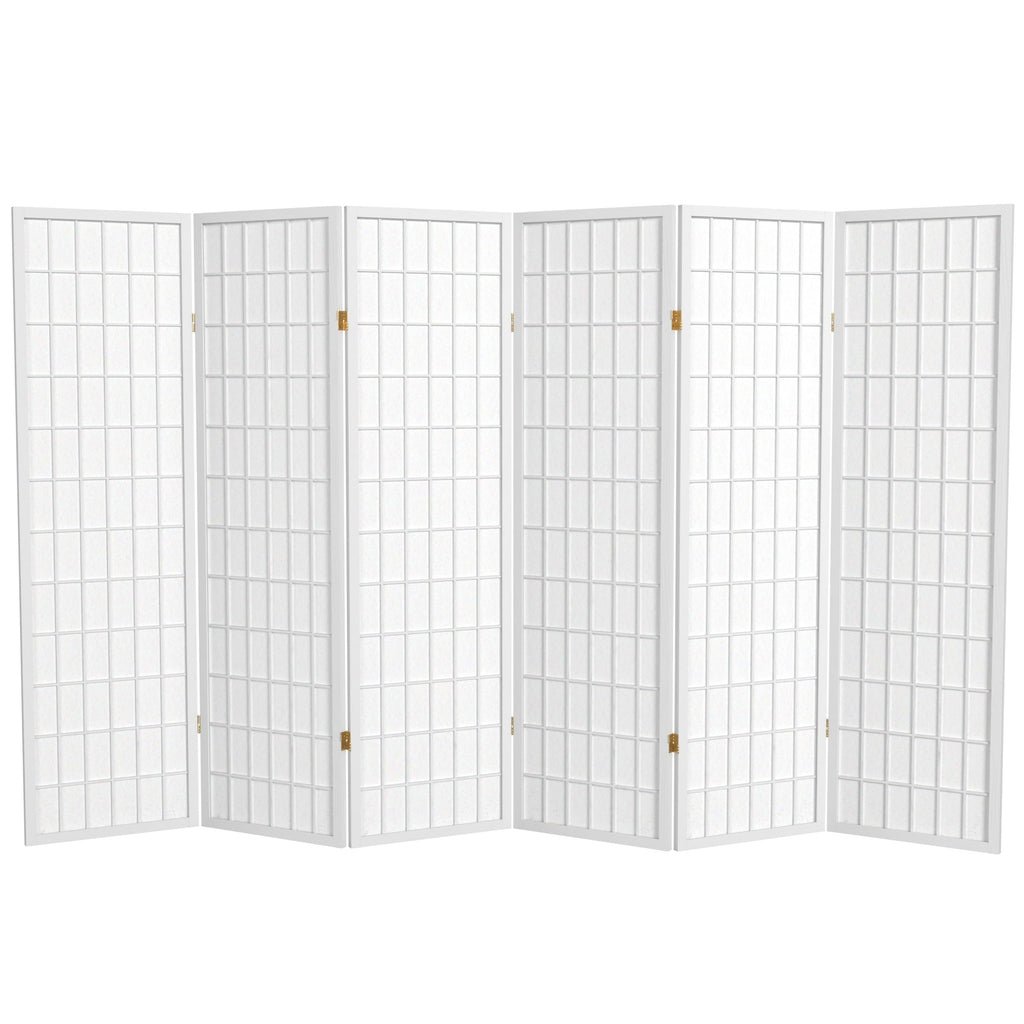 Red Lantern 5 ft. Tall Window Pane Shoji Screen - White - 6 Panels