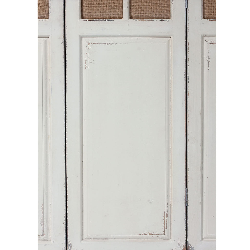 Solid Wooden 3 Panel Room Dividers and Folding Privacy Screens, Handcrafted Rustic 6Ft Tall Room Divider Wall, Wood&Linen Unique Freestanding Room Partition White, Privacy Panel for Bedroom Outdoor