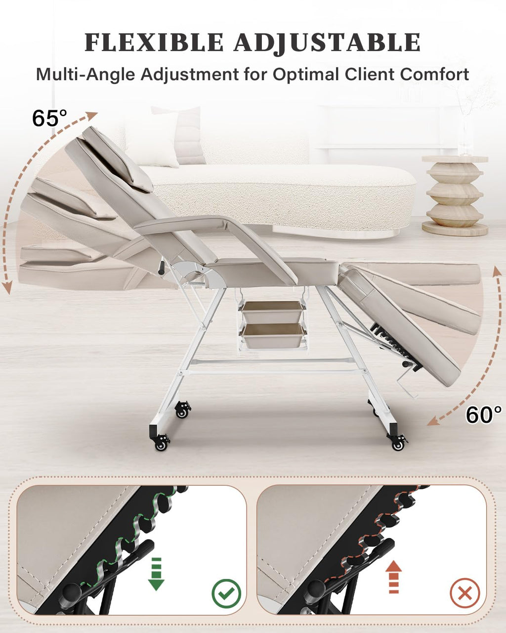 Tythical Tattoo Chair for Client, Facial Tattoo Spa Bed with Wheels for Client Esthetician with Rolling Stool, Adjustable Multipurpose Lash Beauty Salon Spa Massage Table Esthetician Beds, Grey