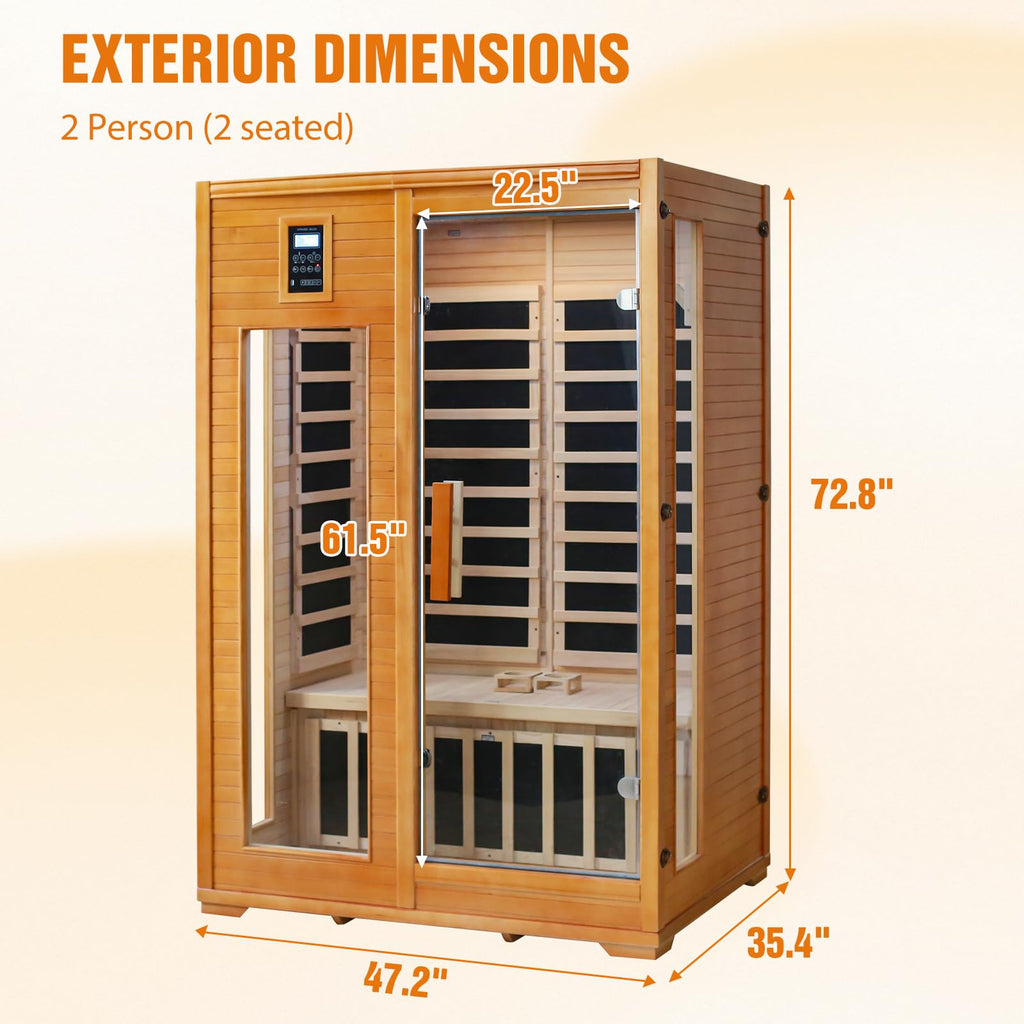 EAGLE PEAK 2 Person Low EMF Far Infrared Sauna, Red Light and Chromotherapy Lighting, Bluetooth Speakers, USB Port, Indoor Dry Heat Sauna, Canadian Hemlock Wood, Brown
