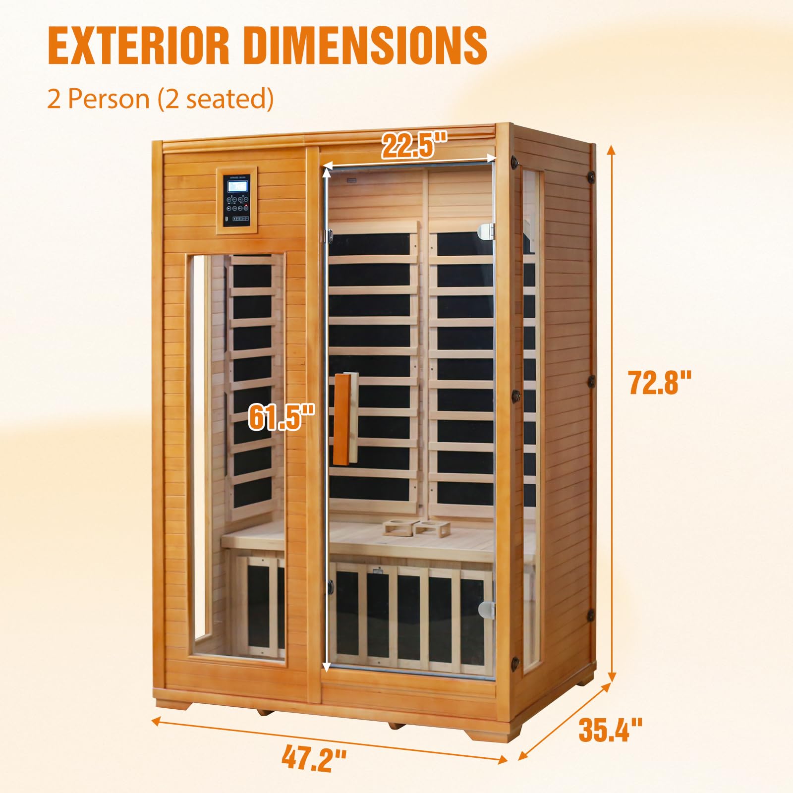 EAGLE PEAK 2 Person Low EMF Far Infrared Sauna, Red Light and Chromotherapy Lighting, Bluetooth Speakers, USB Port, Indoor Dry Heat Sauna, Canadian Hemlock Wood, Brown