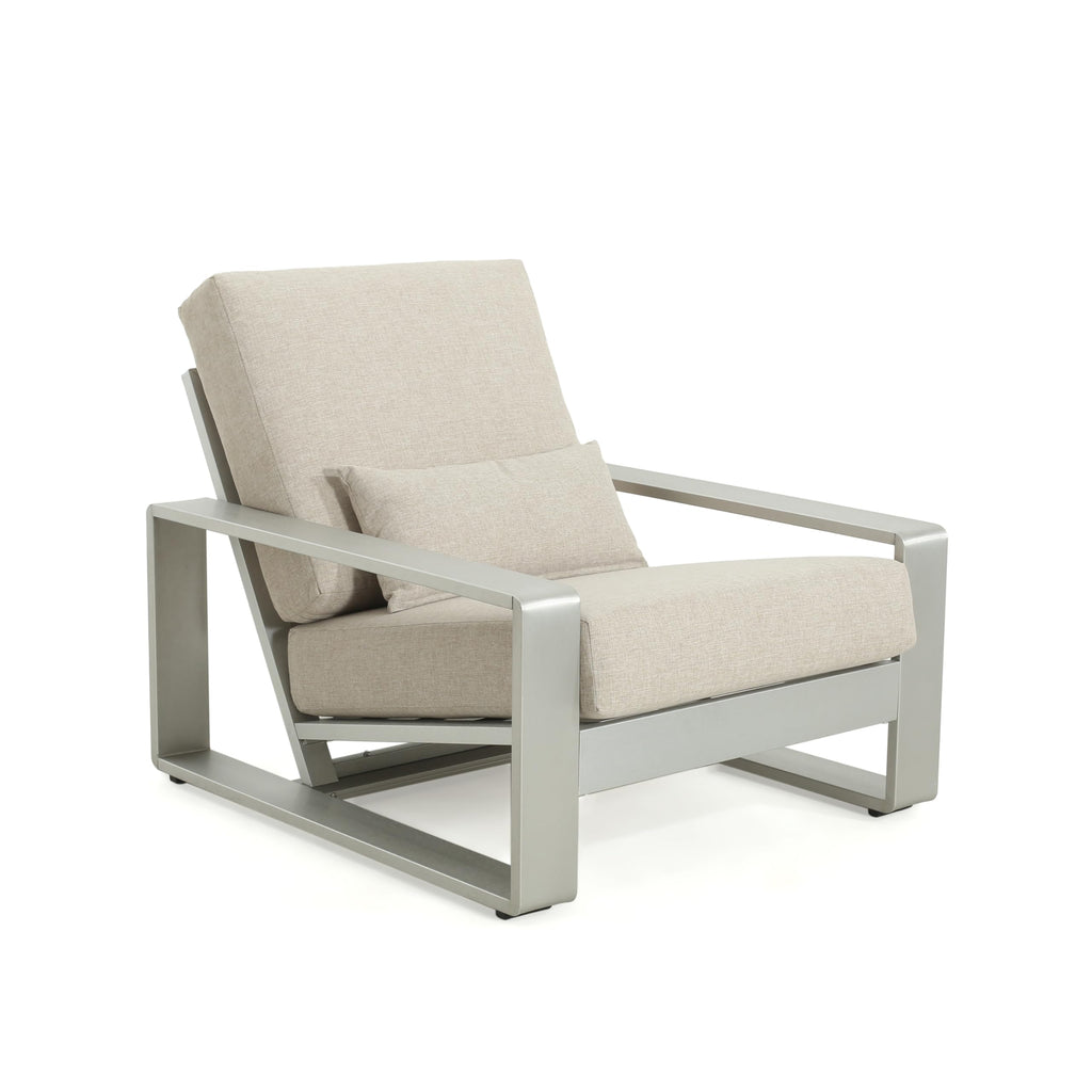 Christopher Knight Home Aspen Aluminum Outdoor Club Chair Set of 2, Lounge Chair Outdoor with Cushions, Indoor Metal Accent Chair, Tilt Backrest Recliner for Backyard, Garden, Balcony, Silver+Beige