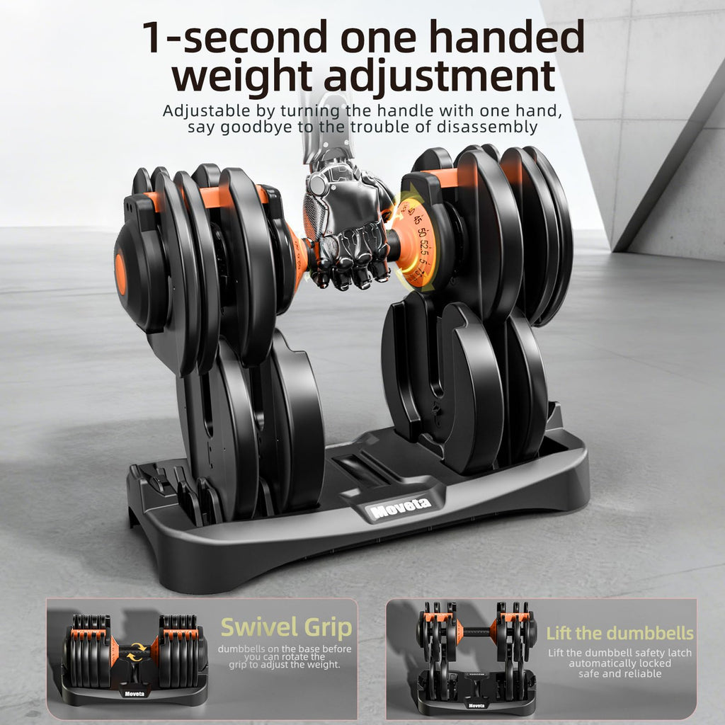 Moveta Adjustable Dumbbells Set of 2，Free Weights Dumbbells Set，Adjustable Dumbbell Set，52.5 lbs pair 105 lbs，15 in 1，for Men/Women Gym Equipment for Home Strength Training Equipment