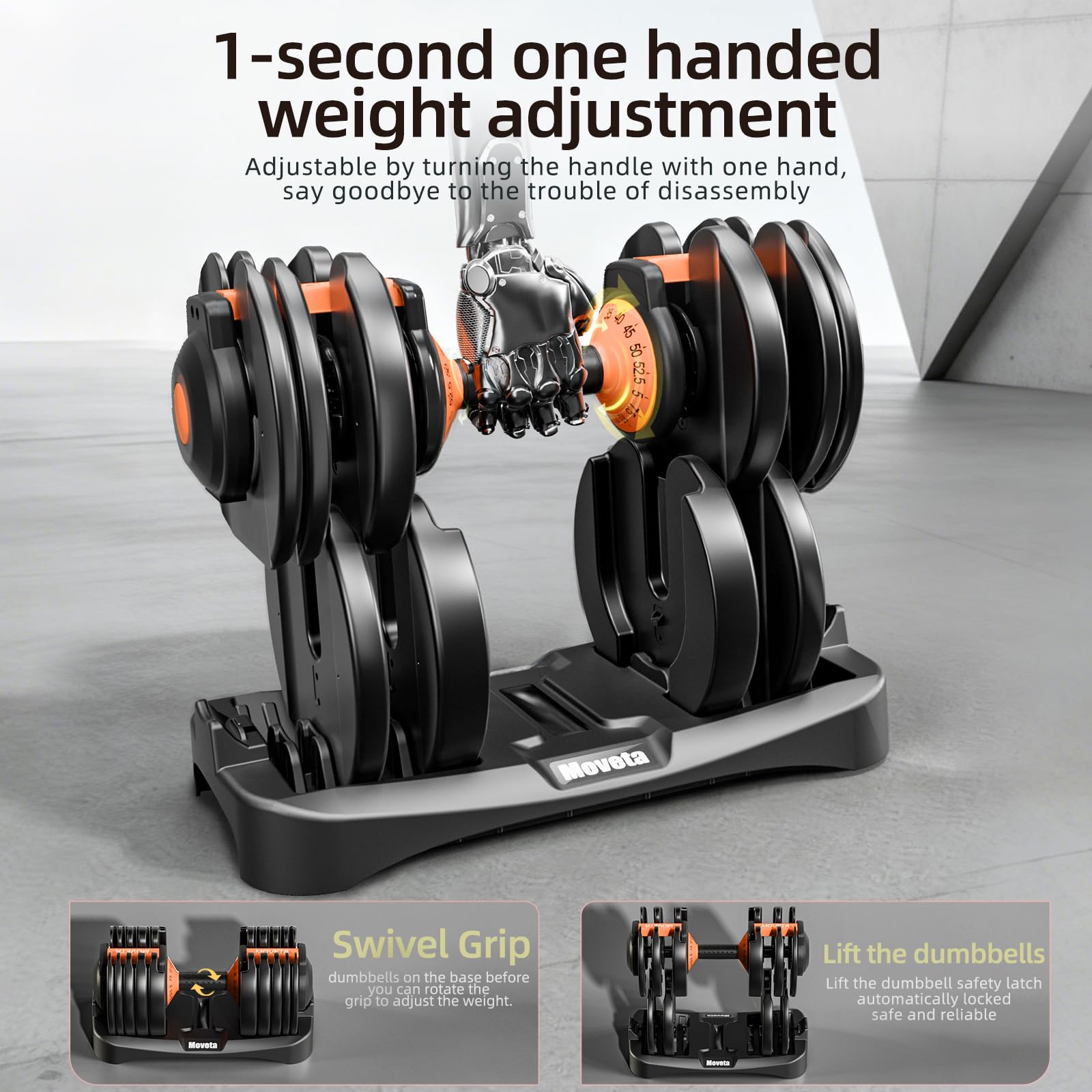 Moveta Adjustable Dumbbells Set of 2，Free Weights Dumbbells Set，Adjustable Dumbbell Set，52.5 lbs pair 105 lbs，15 in 1，for Men/Women Gym Equipment for Home Strength Training Equipment