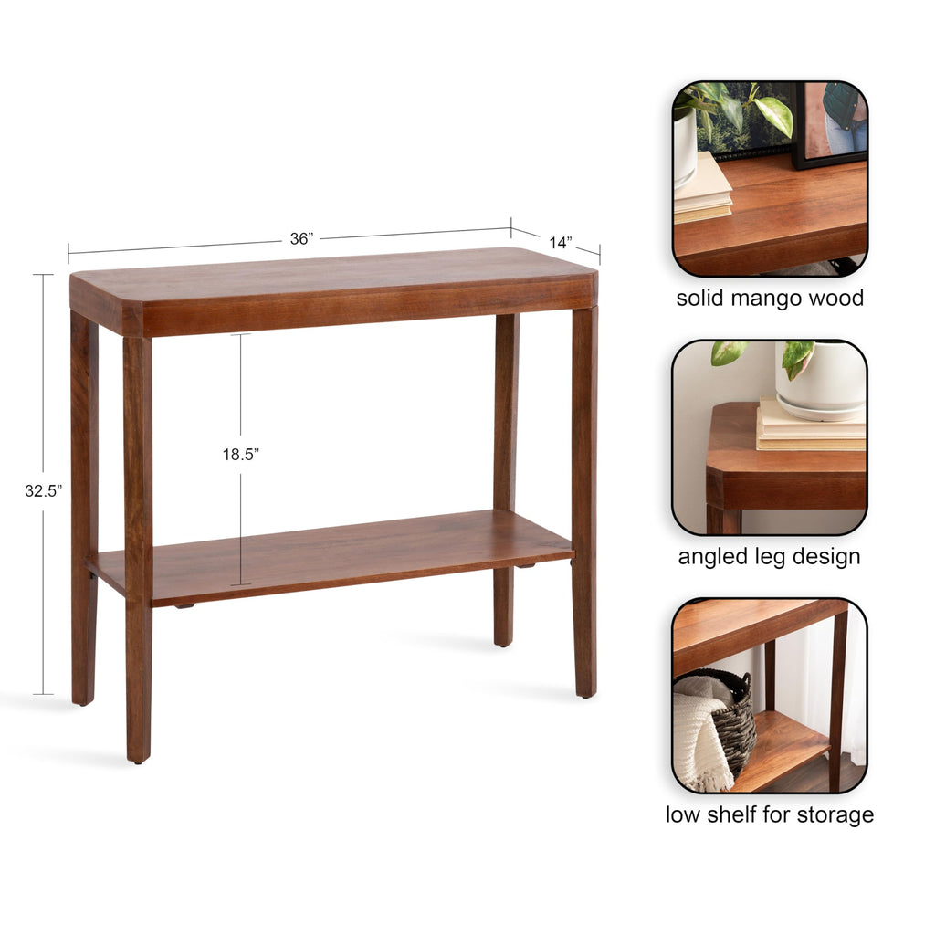Kate and Laurel Talcott Modern Rectangle Wood Console Table; 36 x 14 x 33; Walnut Brown; Transitional Decorative Two-Tier Entryway Table for Use as a Behind Couch Table or a Bedroom Accent