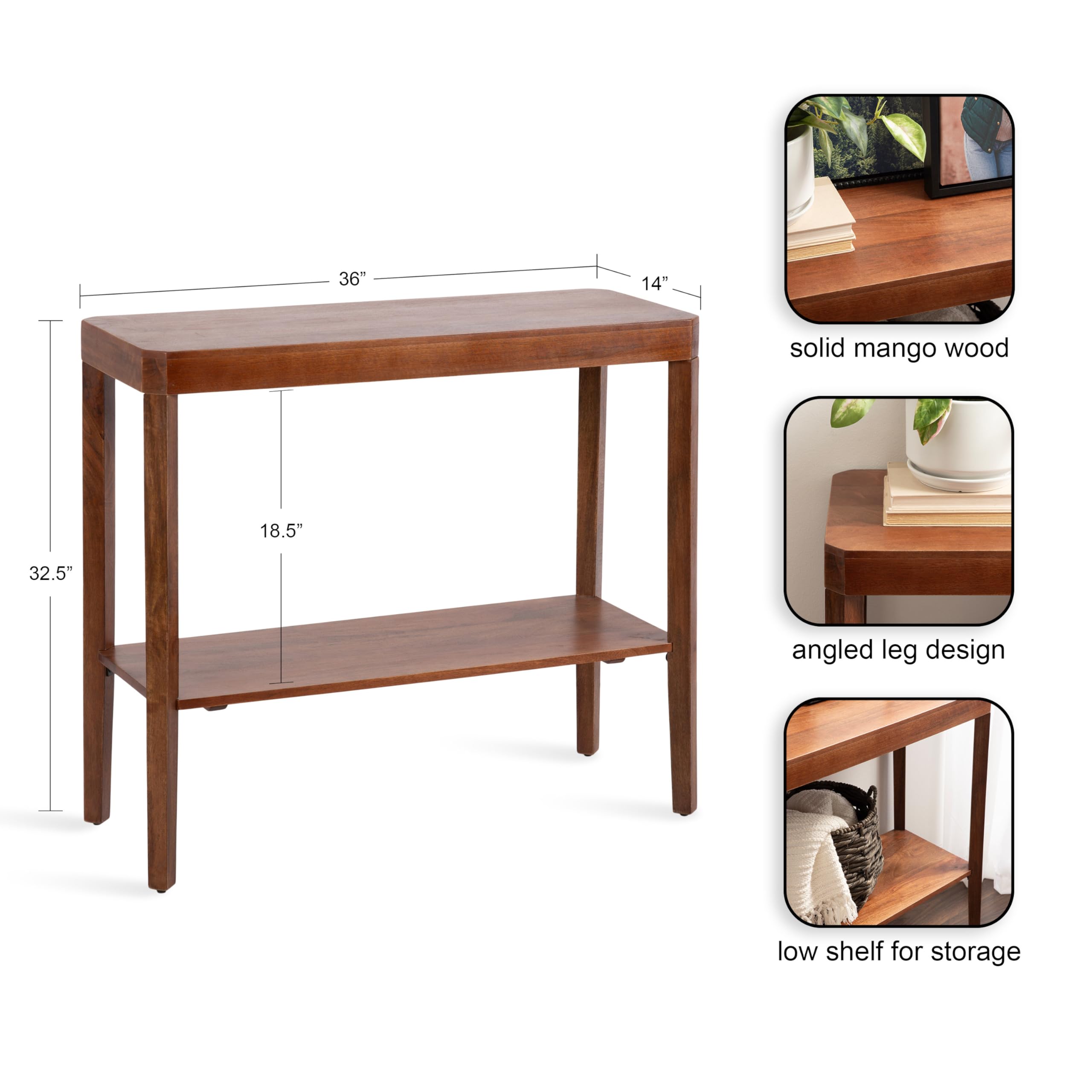 Kate and Laurel Talcott Modern Rectangle Wood Console Table; 36 x 14 x 33; Walnut Brown; Transitional Decorative Two-Tier Entryway Table for Use as a Behind Couch Table or a Bedroom Accent