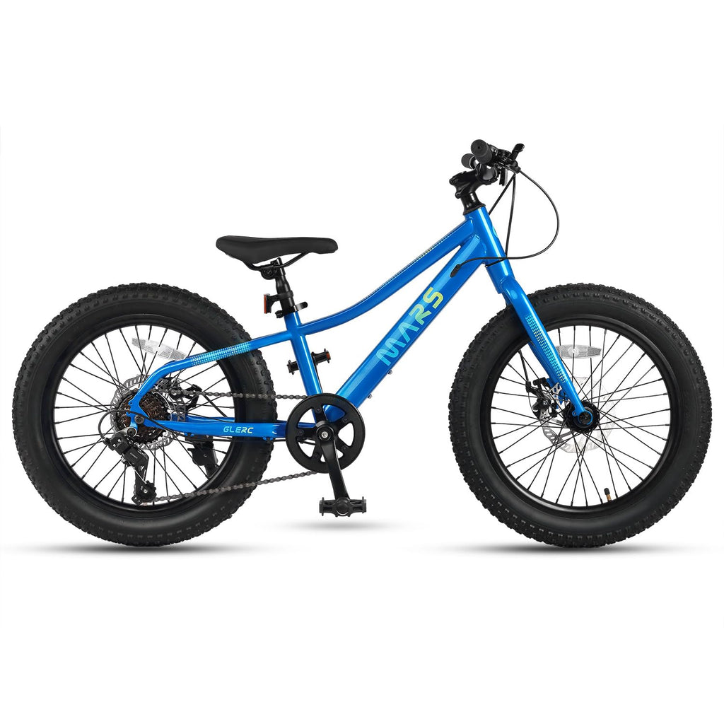 Glerc Mars Kids Mountain Bike, 24 Inch Fat Tire Bike for Teen Ages 8-14 Year Old, Bicycle with 2.8-Inch Wide Tires and 6 Speed Drivetrain, Blue