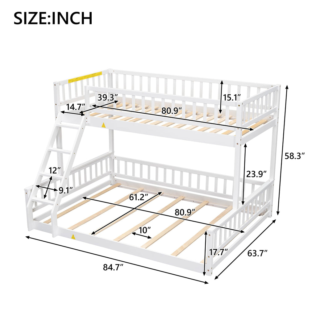 GDFStudio Twin XL Over Queen Bunk Bed with Ladder & Guardrails, Convertible Stacked or Separate Beds, Modern Space Saving Bed Frame, Bedroom Storage Solution, Solid Pine Wood Frame, White