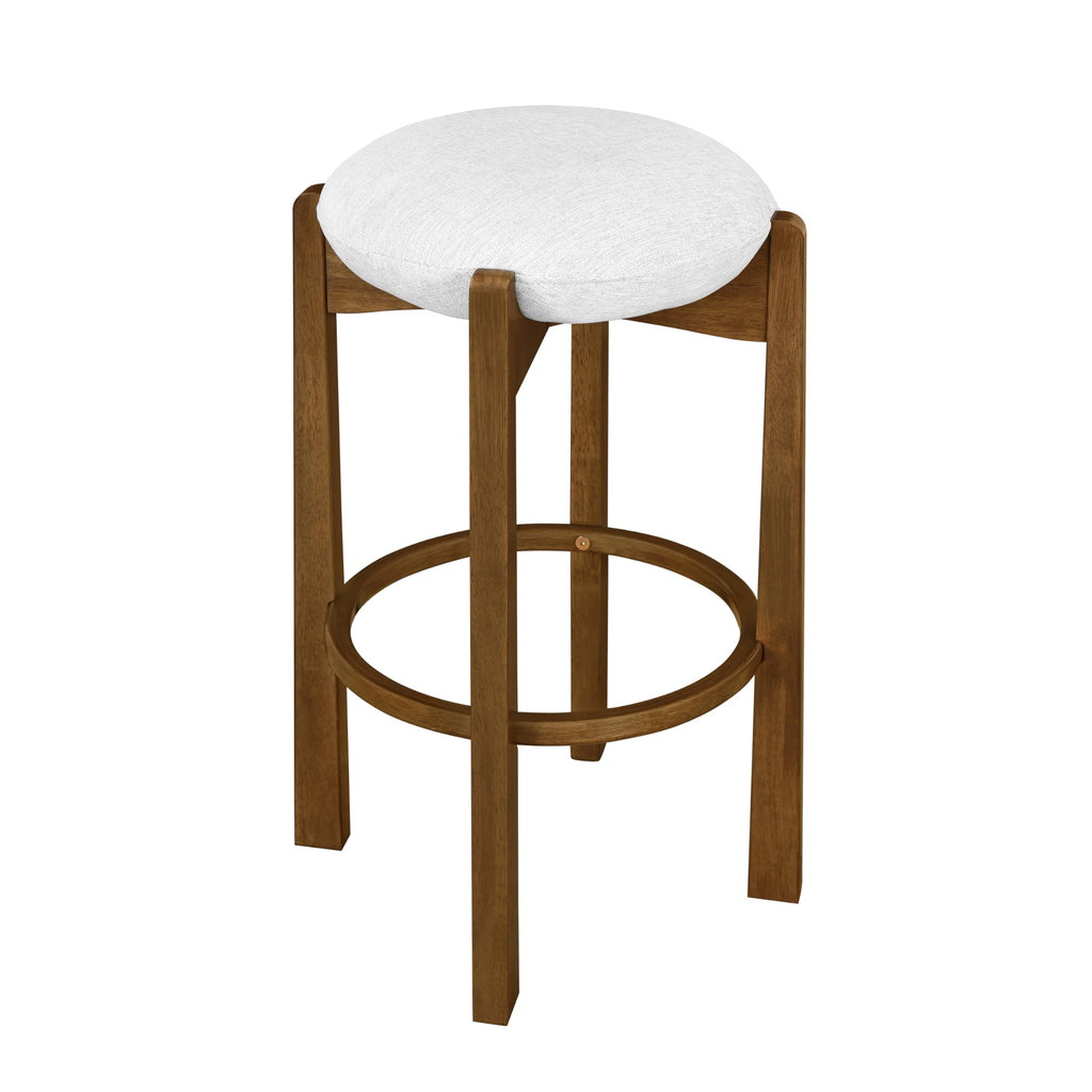 Christopher Knight Home Lilac Modern Counter Height Bar Stools Set of 2, Fabric Round Stool Chair for Kitchen Island, Wood Dining Room Chair, Upholstered Counter Stool with Footrest,Dark Walnut+Ivory