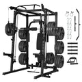 Garvee 2000LBS Smith Machine Home Gym, Multi-Function Power Cage Squat Rack with Cable Crossover & LAT Pulldown, Strength Training Equipment with 8 Weight Storage Pins and More (Plates Not Included)