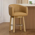 CHITA Genuine Leather Swivel Bar Stool, Modern Counter Height Bar Stools with Arms, Solid Wood Turned Legs, Upholstered Barstools for Kitchen Island, 26" Seat Height