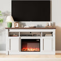 GAOMON 58 Inch Fireplace TV Stand, Wooden Entertainment Center with 36 Inch Electric Fireplace, 3D Realistic Flame, Farmhouse Media Console with Storage Cabinets for Living Room, White+Brown