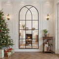 Arched Window pane Full Length Mirror 24"x65", Full Body Standing Mirror, Window Shaped Farmhouse Style with Aluminum Frame, Decor Wall Mirrors for Living Room, Courtyard, Bedroom, Entryway, Black