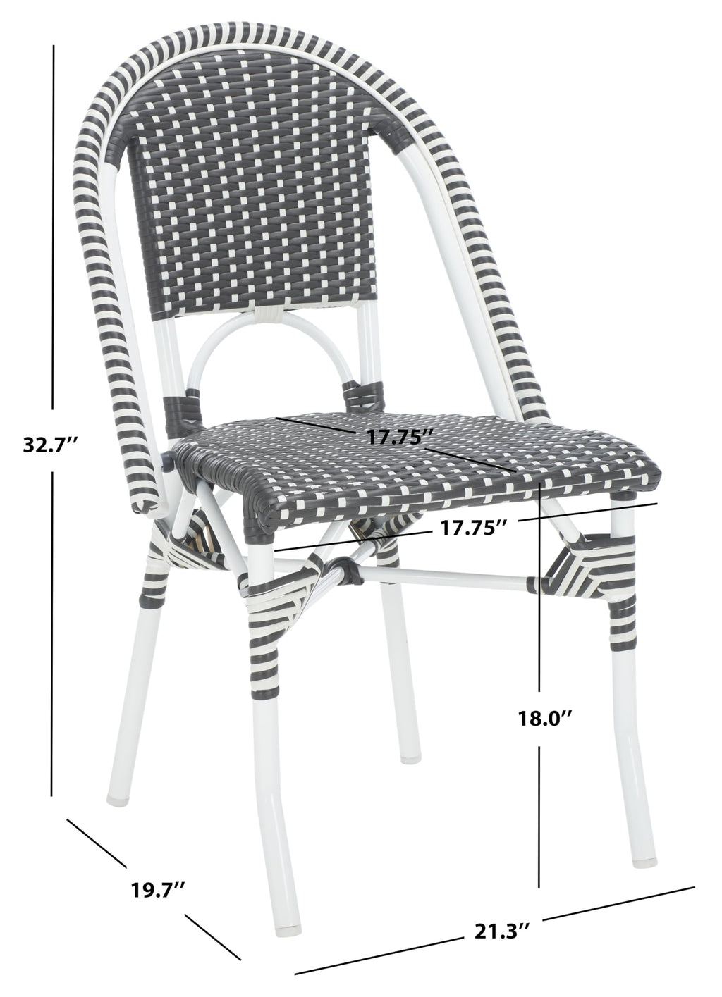 SAFAVIEH Outdoor - Torino Bistro Chair Set of 2 - Grey & White - Faux Wicker & Aluminum Frame - Bistro Side Chair Design - Ideal for Patio, Deck, Sunroom, Dining Area, 18" Seat Height (PAT7550E-SET2)