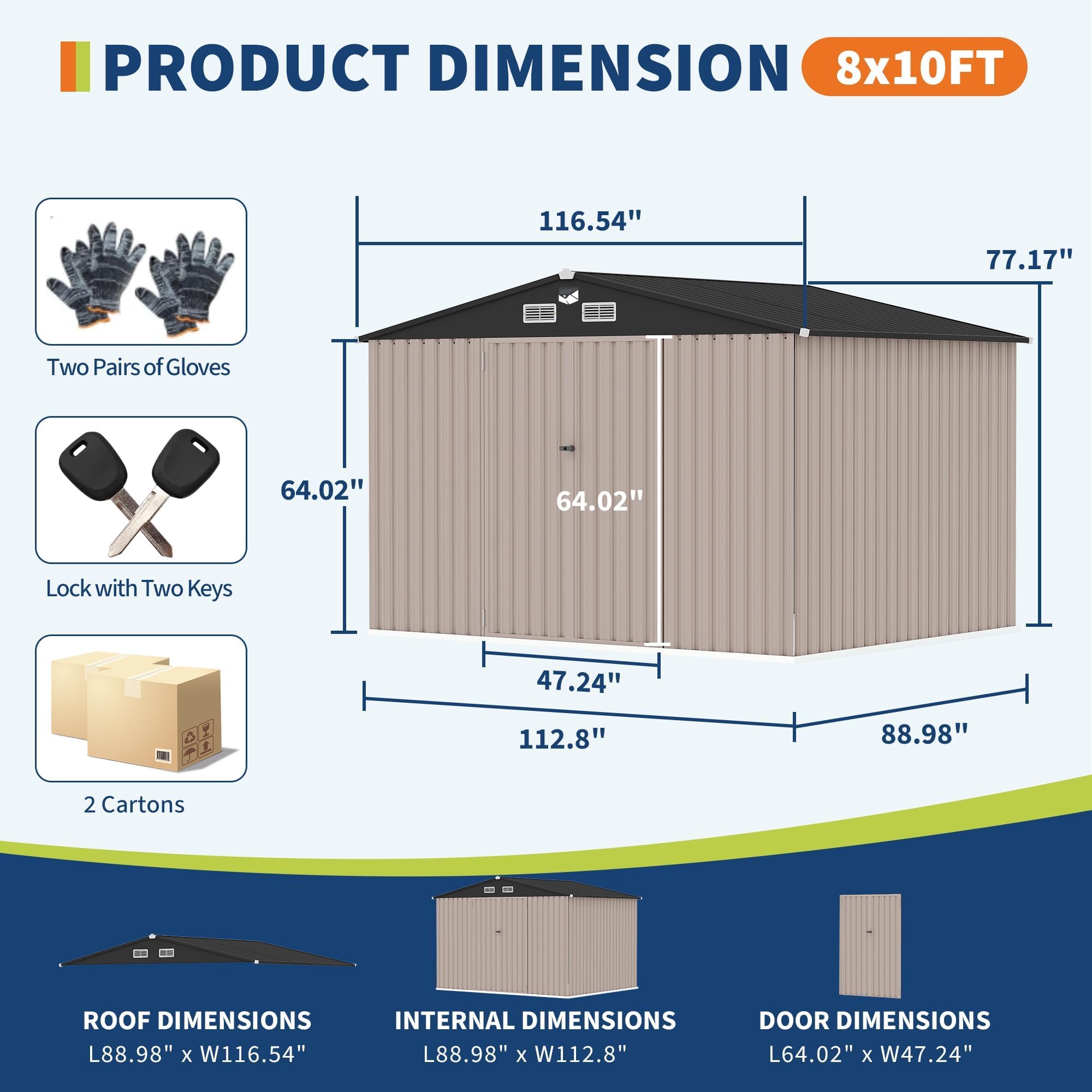 8x10 FT Metal Shed Outdoor Storage Shed with Solar Light, Lockable Door, Air Vents, Utility Sheds & Outdoor Storage, Durable Outside Storage Sheds for Backyard Patio Lawn