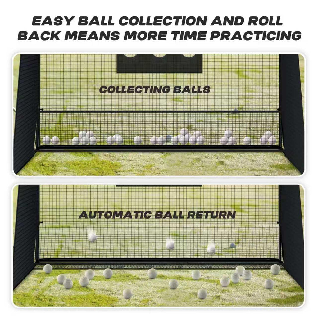 MR Golf Hitting Net 10’x10’ with Side Barriers, Extra Large Golf Practice Net with Ball Return System, Golf Simulator