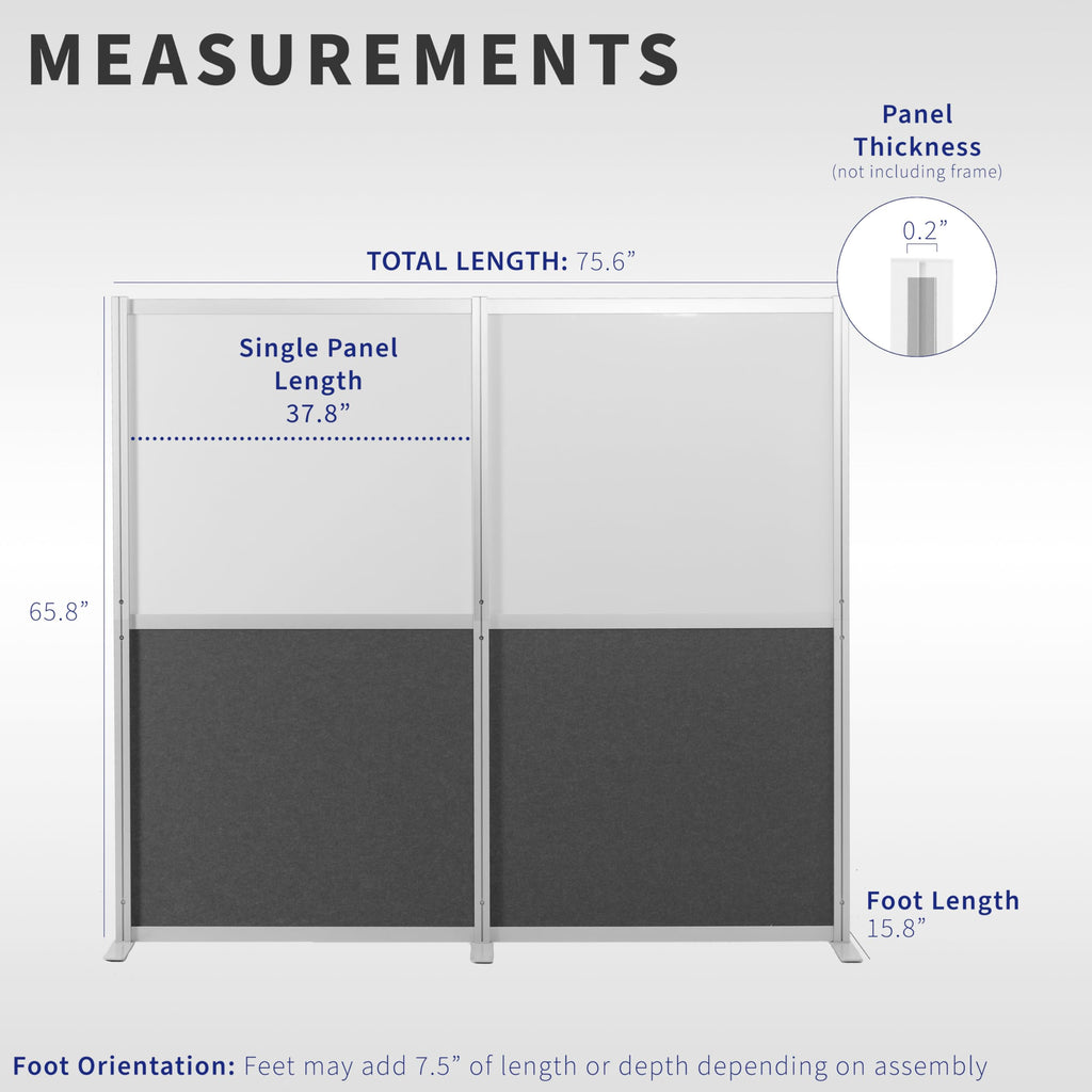 VIVO Modular Wall System, 2 PET and Whiteboard Panels, Professional Office Cubicle Dividers, Freestanding Privacy-Screen, 66 inches High, White and Dark Gray, PP-MWS63WB