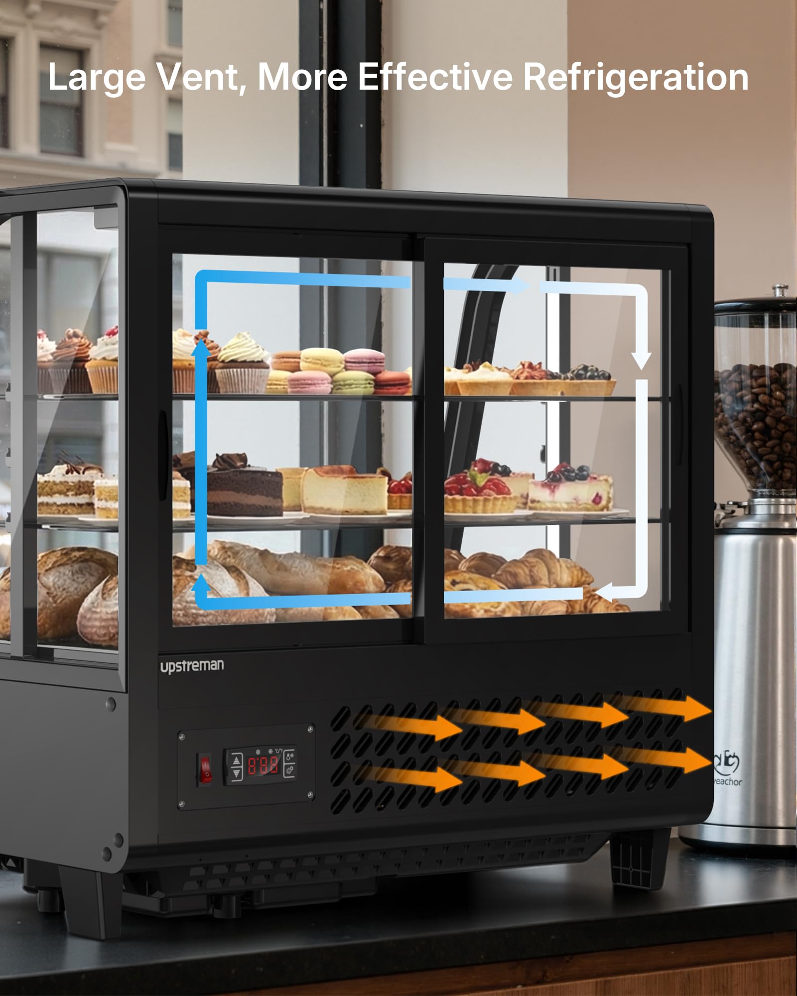 Upstreman Countertop Pastry Display Refrigerator, 3.5 Cu.Ft Commercial Cake Display Refrigerator, Bakery Showcase with LED Light, Digital Thermostat, for Café, Restaurant, Store (CD35)