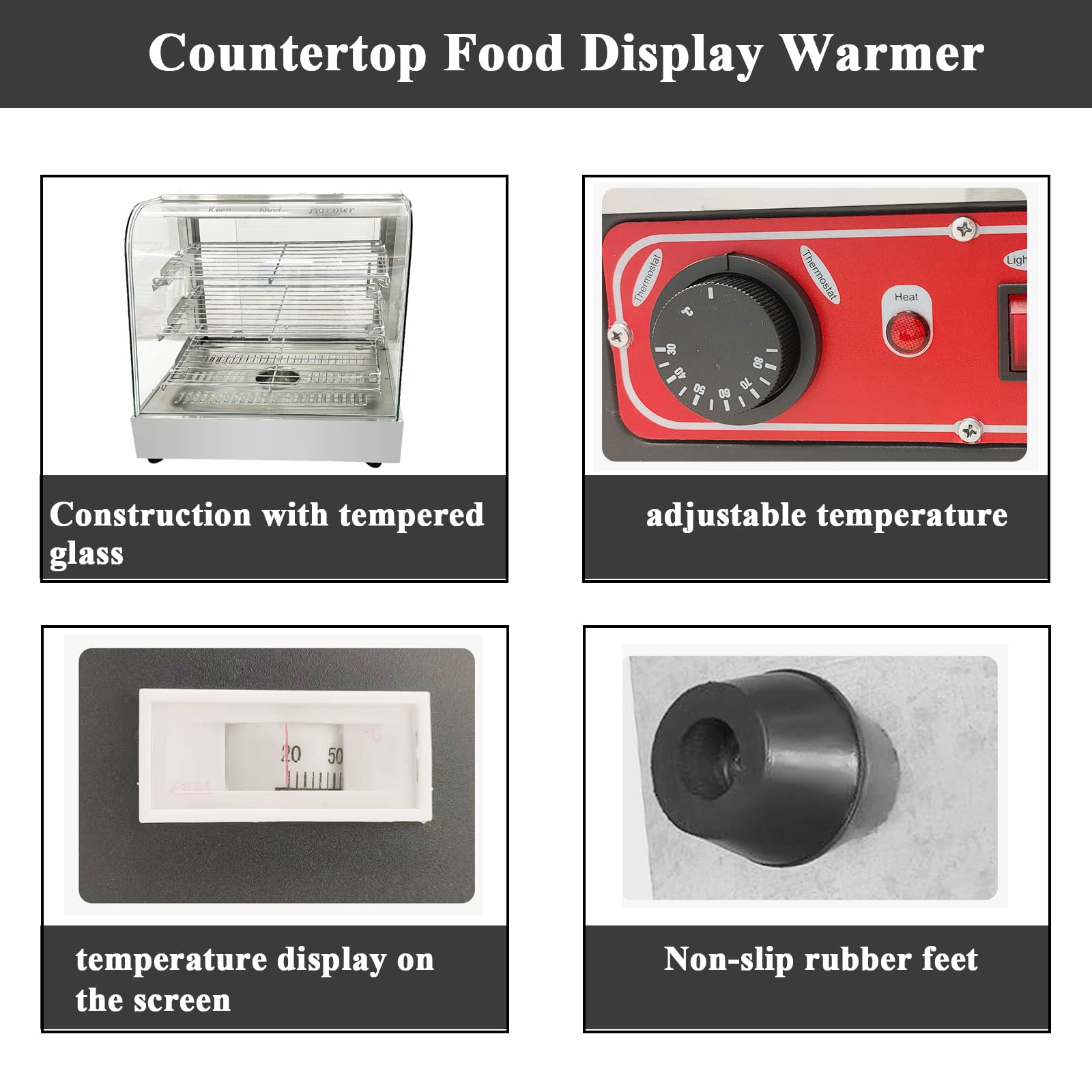 Countertop 26" Food Warmer Display Case 3 Shelf Hot Warming Showcase with Back Sliding Door and Water Tray,Black (26"(Silver))