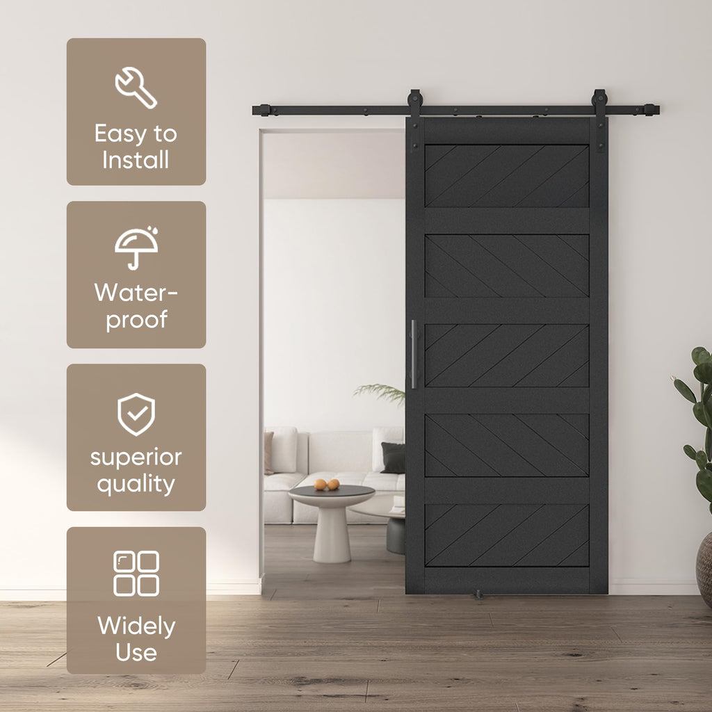 JUBEST 36" x 84" Barn Door, Slding Barn Door Kit Wave-Shape Barn Door Panel with Hardware Kit Include, Easy Installation, Solid Wood, MDF & PVC Covered, Black