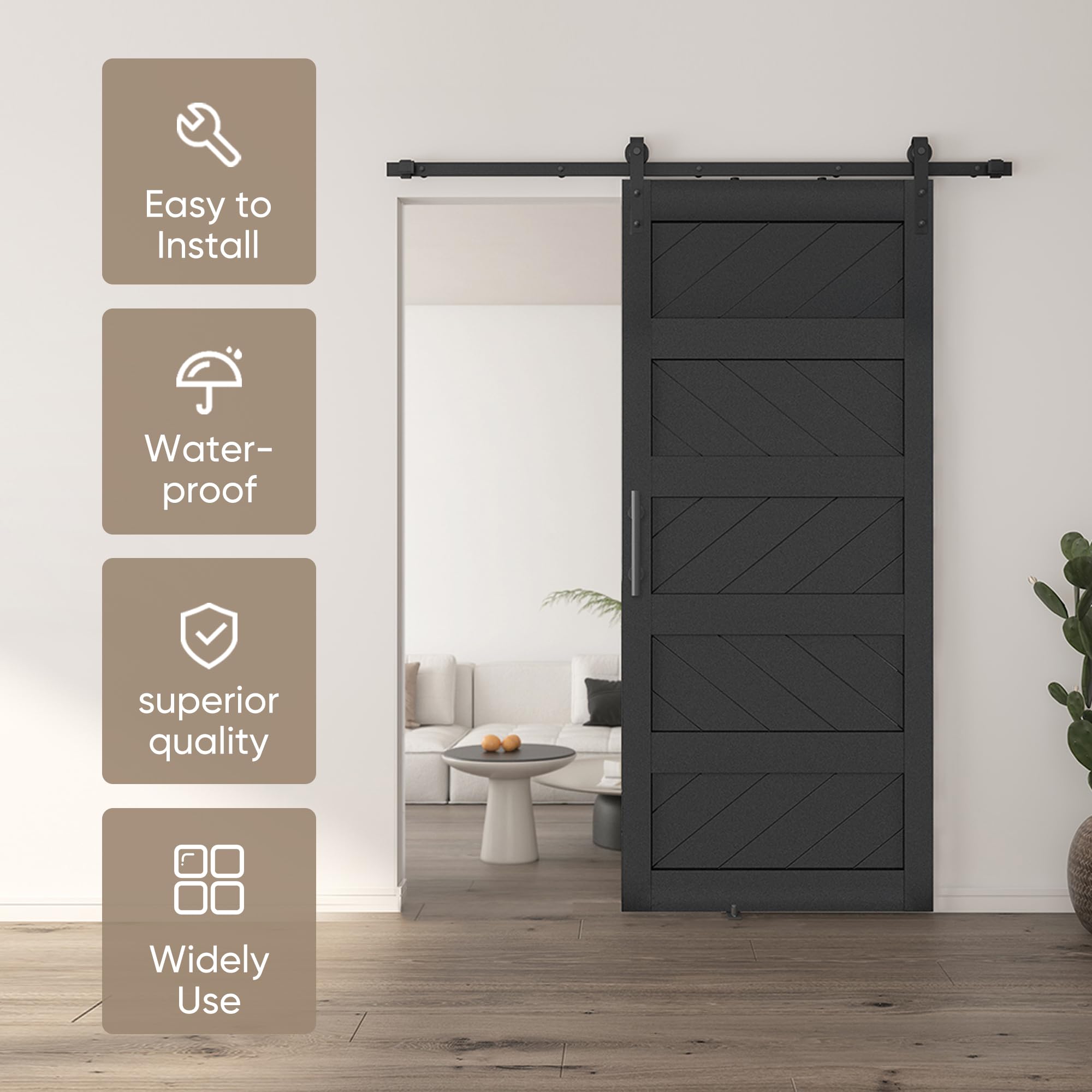 JUBEST 36" x 84" Barn Door, Slding Barn Door Kit Wave-Shape Barn Door Panel with Hardware Kit Include, Easy Installation, Solid Wood, MDF & PVC Covered, Black