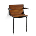 Silhouette Comfort Plus Folding Shower Seat with Armrests & Legs – Heavy-Duty Wall-Mounted Shower Bench, Teak Wood Seat with Black Frame