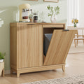 Double Tilt Out Trash Can Cabinet with Odor Control, Outlets, Fluted Trash Cabinet 13 Gallon Hidden Bin Storage, Modern Kitchen Cabinet with Soft-Close Door, Laundry Hamper Cabinet for Bathroom