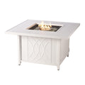 Oakland Living Square 42 in. x 42 in. Aluminum Propane Fire Pit Table with Glass Beads, Two Covers, Lid, 57,000 BTUs in White Finish