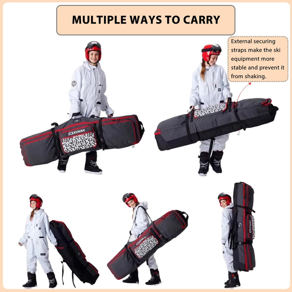 Padded Snowboard Bag with Wheels, Heavy-Duty Wheeled-Ski Travel Bag, Storage Ski Board Boots, Helmet, Jacket for Flying Air Travel, 65 Inch (Extendable to 80.7 Inch),Light Green