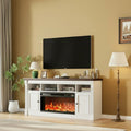 GAOMON 68 Inch Fireplace TV Stand for TVs Up to 75", Entertainment Center with 36'' Corded Electric Fireplace, Remote Controlled Realistic 3D Flame, Console Table with Storage Shelves, White+Brown