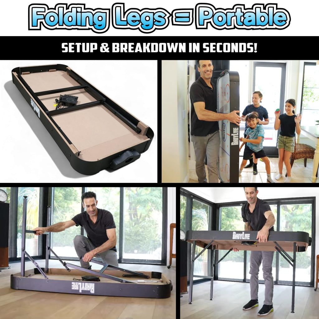 PartyLife 54" Air Hockey Table w/Folding Steel Legs - Powerful Motor, Smooth Surface, Very Sturdy - Perfect for Kids and Adults, Game Rooms & Home Arcade!