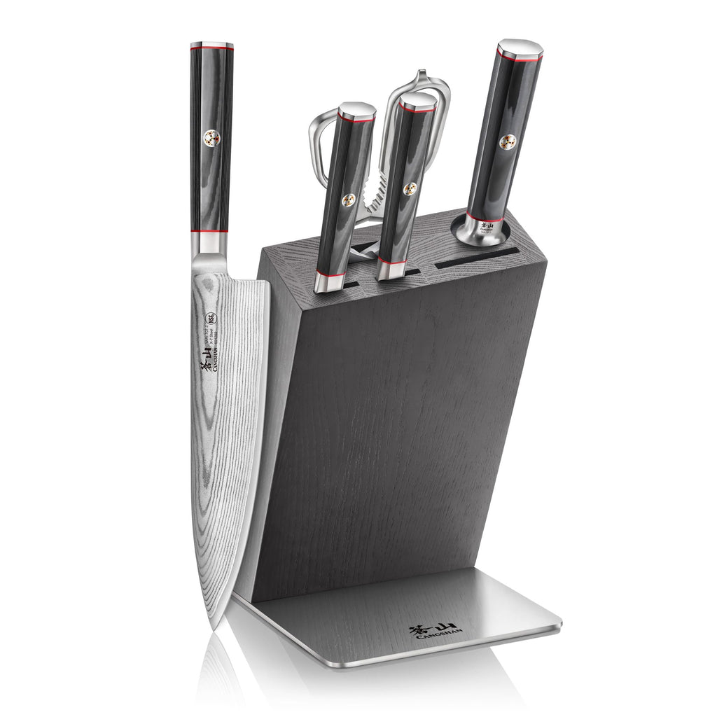 Cangshan YARI Series HUA Knife Block Set, X-7 Damascus Steel, Ash Wood Block (6-Piece)