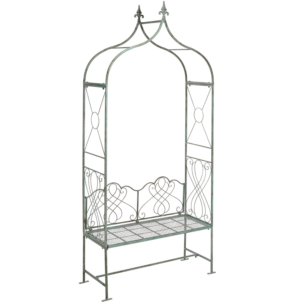 SAFAVIEH Outdoor Collection Eloise Victorian Antique Dark Green Wrought Iron Garden Arch Arbor