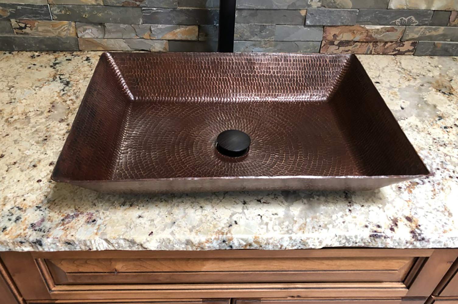 Premier Copper Products Rectangle 20 in. Hammered Copper Vessel Sink in Oil Rubbed Bronze VREC2014DB