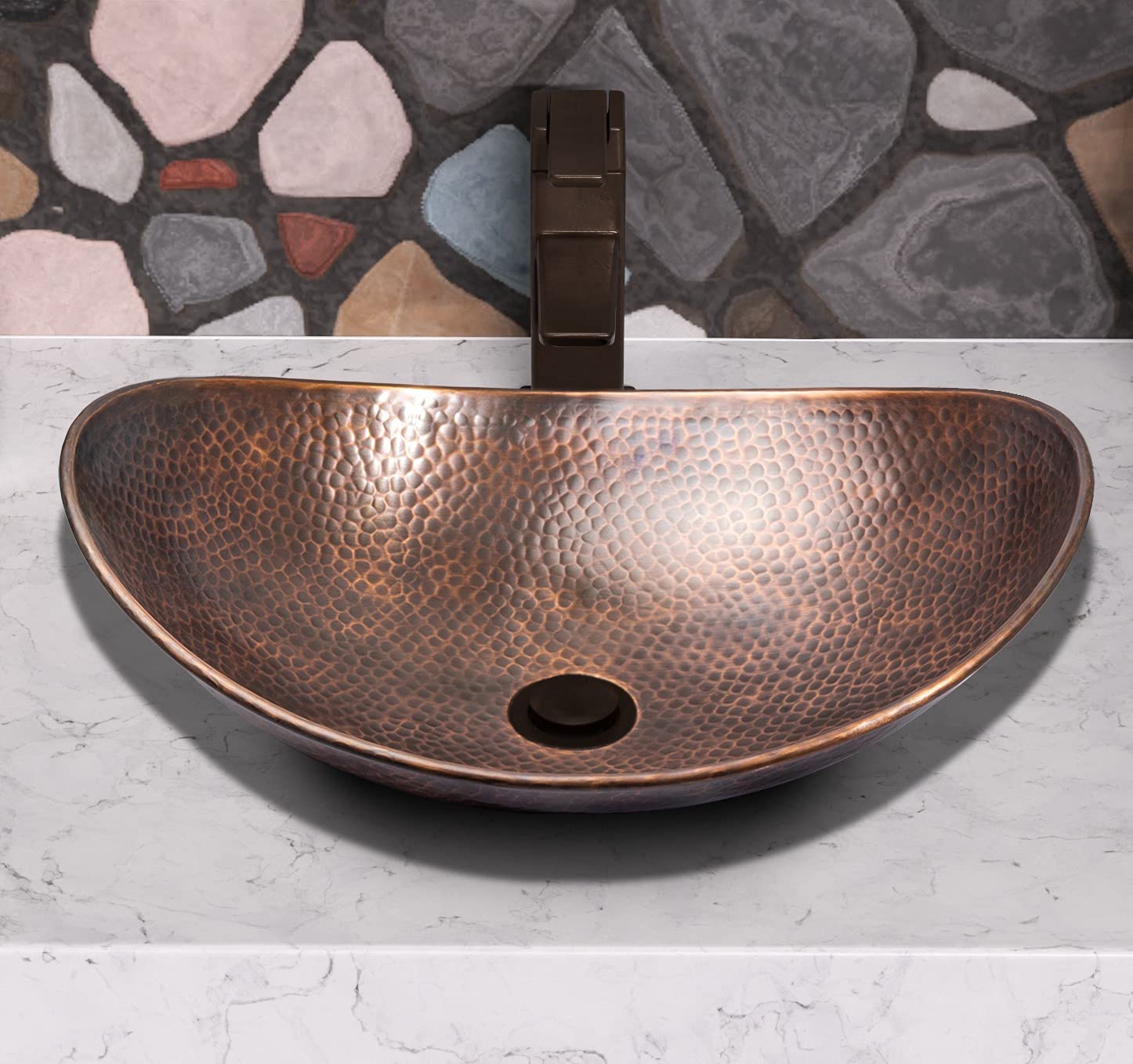 Monarch Abode Bathroom Sink – 19-Inch Harbor Vessel Bathrooms Countertop Sink, Bathroom Vessel Sinks, Above Counter Hand Hammered Pure Copper Bath Sinks for Restroom Vanity or Powder Room