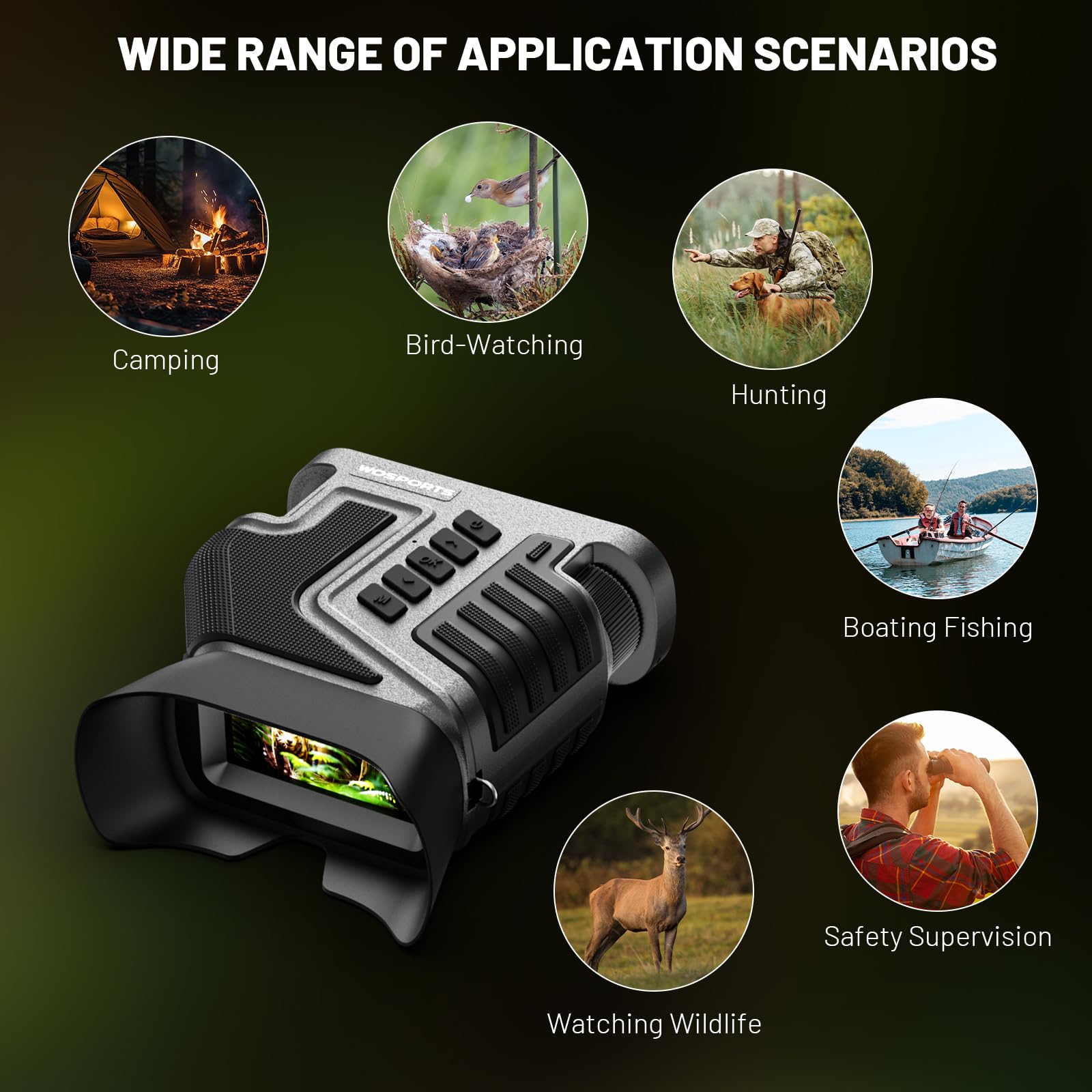 WOSPORTS 4K Night Vision Goggles – up to 80X Total Magnification, 10X Optical + 8X Digital Zoom, 1315FT Vision Range, 5000mAh Rechargeable Battery, IPX Waterproof NVG, Gifts for Men